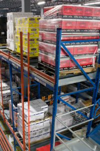 Pallet Flow Racking Supports Pallets of Beverages