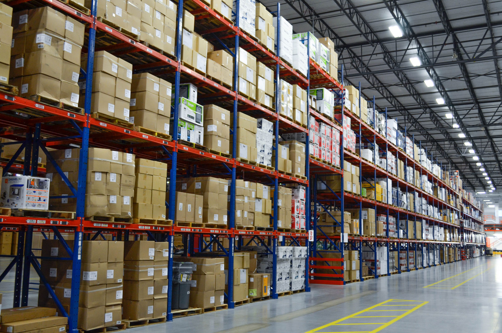 Frazier's Sentinel Selective Pallet Racking stores various retail stock keeping units (SKU's).