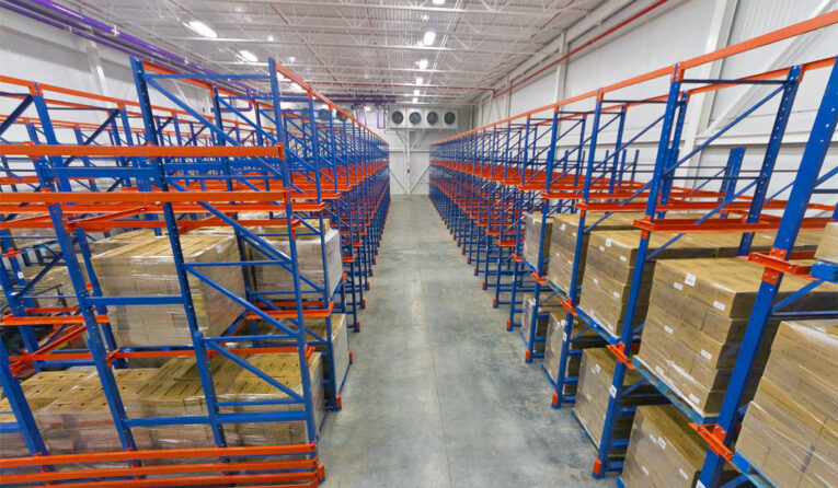 A Drive-In and Drive-Thru pallet rack system for a food application.